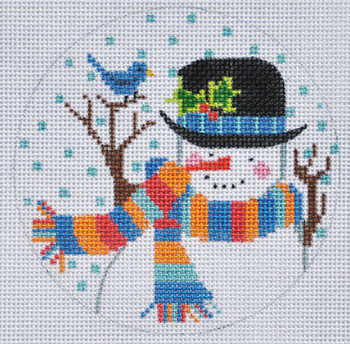 CH-329 Snowman with Bluebird Ornament   4” Round 18  Mesh CH Designs