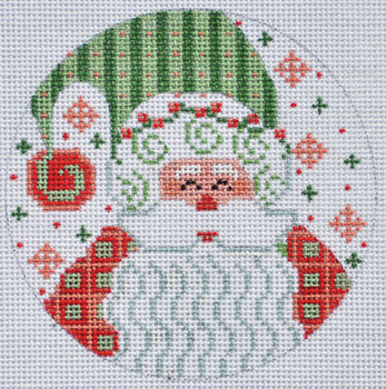 CH-328 Santa with Stripes Ornament   4” Round 18  Mesh CH Designs