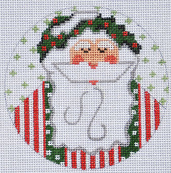 CH-325 Santa with Holly Ornament  4” Round 18  Mesh CH Designs