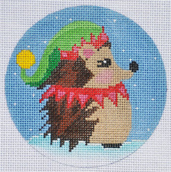 ZIA-80     Elf Hedgehog Ornament   4” Round 18 Mesh ZIA DESIGNS Danji Designs