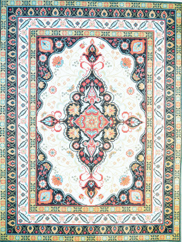 R1006B-W Lee's Needle Arts Rug, Persian Blue/Coral Hand-painted canvas - 10 Mesh 40X30