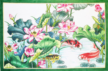 R1034 Lee's Needle Arts Rug, Floral, Lotus Pond Hand-painted canvas - 12 Mesh 36X24