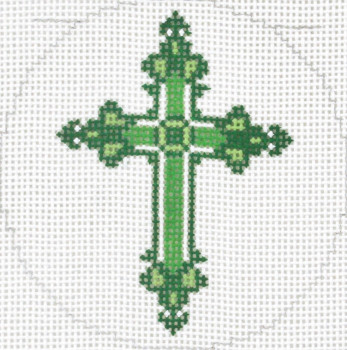 BJ216 Lee's Needle Arts  Lime Green Cross Hand-Painted Canvas - 18 Mesh 3in Round