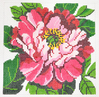 AO1254 Lee's Needle Arts Floral, Pink Peony Hand-painted canvas - 12 Mesh 7in. X 7in.