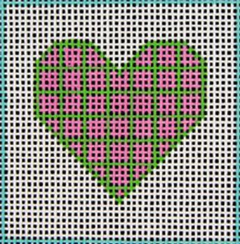 D1 Pink & Green Plaid Heart DeElda Needleworks Beginner Needlepoint kit