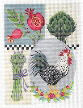 KCA41-18 Rooster Kitchen Sampler 5.25" x 7.25", 18 Mesh With Stitch Guide KELLY CLARK STUDIO, LLC