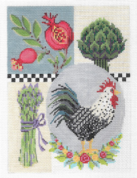 KCA41-18 Rooster Kitchen Sampler 5.25" x 7.25", 18 Mesh With Stitch Guide, Embellishment , and Thread Kit KELLY CLARK STUDIO, LLC