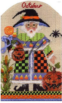 KLJ10 October Santa 4.33"w x 7.25"h 18 Mesh With Stitch Guide KELLY CLARK STUDIO, LLC