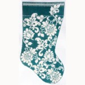 Wg12550-13 13 ct Karen's Teal Damask Stocking 22X11 13ct Whimsy And Grace