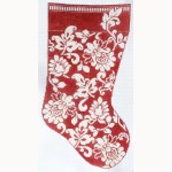 Wg12549 Karen's Red Damask Stocking 14X7 18ct  Whimsy And Grace