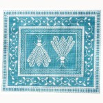 Wg12617 Napoleon's 2 Bees Pillow- Teal & Cream 9X101/2 18ct Whimsy And Grace