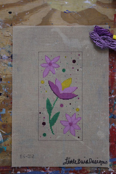 EG-012 Purple and yellow flowers on beige canvas 3.5" x 7" 18 Mesh Little Bird Designs