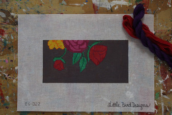 EG-022 Roses and daisies on gray background 3.5" x 7" 18 Mesh Little Bird DesigCanvas Only ns