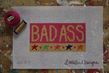EG-017 Gold Bad Ass with stars 3.5" x 7" 13 Mesh Little Bird Designs Canvas Only