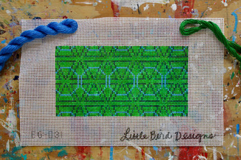 EG-031 Green triangles blue circles 3.5" x 7" 12 Mesh Little Bird Designs Canvas Only