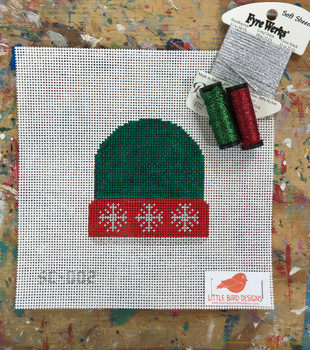 SC-002 Green with silver snowflakes Stocking Cap About 3.5″ square 13 Mesh Little Bird Designs