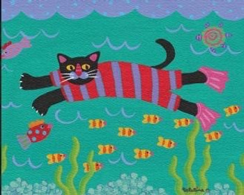 400 series:  412 Cat Swimming 8 x 7 18 Mesh art of Georgia Florena Shaban Tatutina Tango & Chocolate