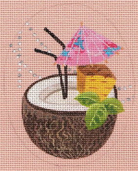 8112 Pina Colada Leigh Designs 18 Mesh 4" x 5" Summer Sips Canvas Only Inquire If Stitch Guide Is Available