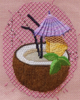 8112 Pina Colada Leigh Designs 18 Mesh 4" x 5" Summer Sips Canvas Only Inquire If Stitch Guide Is Available