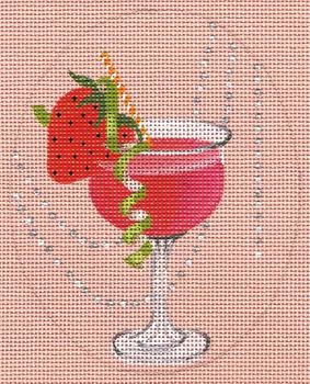 8113 Strawberry Daiquiri Leigh Designs 18 Mesh 4" x 5" Summer Sips Canvas Only Inquire If Stitch Guide Is Available