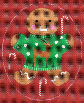 8367 Ginger Rudolph Leigh Designs 18 Mesh 4" x 5" Gingerbread  Canvas Only Inquire If Stitch Guide Is Available