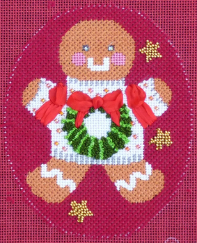 8365 Ginger Wreath Leigh Designs 18 Mesh 4" x 5" Gingerbread  Canvas Only Inquire If Stitch Guide Is Available