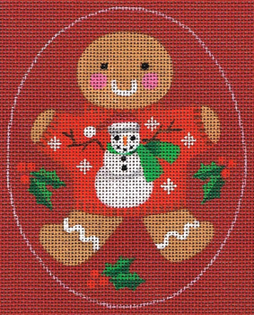 8360 Ginger Snowman Leigh Designs 18 Mesh 4" x 5" Gingerbread  Canvas Only Inquire If Stitch Guide Is Available