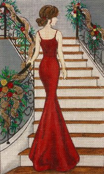 2973 Alice Peterson Designs Lady in Christmas Red 5.5 x 9.5 18 mesh