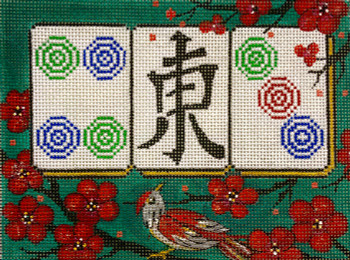 2974 Alice Peterson Designs Cherry Blossoms on Green Mah Jongg  8 x 6 13 mesh