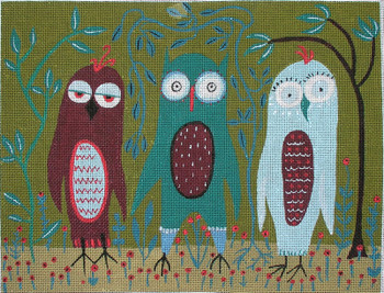 ZESP106 Zecca Three Owls by Sara Pulver 13 Mesh 12” x 9”