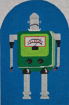 JKNA-056 Green Stand-Up Robot 6"x 9" 18 Mesh Judy Keenan NeedleArts  (Canvas And Thread)