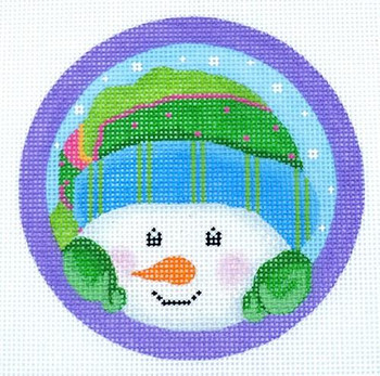 NP05 Peeking Snowman 4 Dia. 18 Mesh With  Stitch Guide Pepperberry Designs