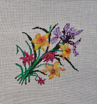 QS61 Iris/daffodils 7 x 7  13 Mesh Quarter Stitch Designs  Vintage Florals