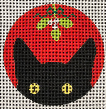 C102D Mistletoe Kitty Ornament 4" dia EyeCandy Needleart