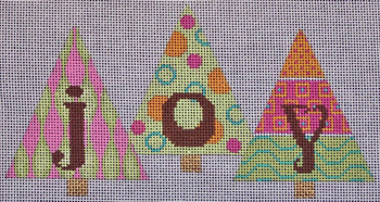 CH307A Christmas Trees 'Joy' - pink & green 4 x 7.25  EyeCandy Needleart