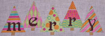 CH307D Christmas Trees 'Merry' - CandyLand colors 4 x 11.75  EyeCandy Needleart