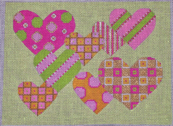 H113A Pattern Hearts - Pink & Green 5 3/4 x 7 5/8 EyeCandy Needleart