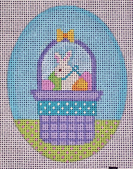 HO103 Bunny In Basket Ornament 3 x 4  EyeCandy Needleart