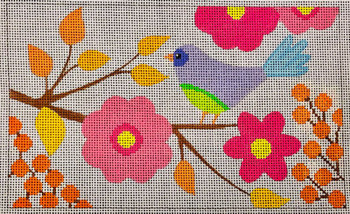 N126 Birds & Blooms - purse/clutch bag - violet bird 4.5 x 7.5 EyeCandy Needleart