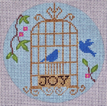 N128 "Joy" Small Birdcage Ornament 4" round EyeCandy Needleart