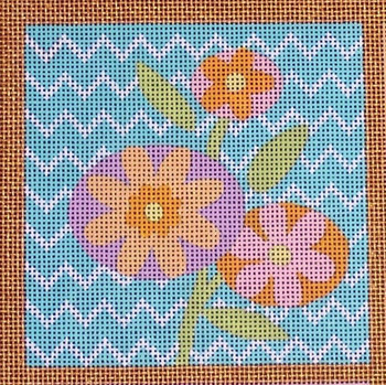 N129A Spring Deco Square Coaster - Floral 4.5" Sq EyeCandy Needleart