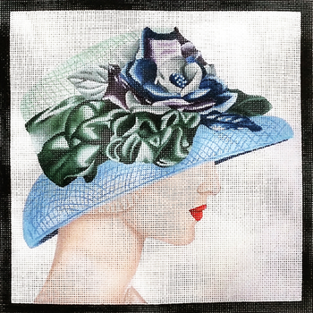 PH-2a Lady In Blue Hat 18 Mesh 9 x 9" Lani Enterprises 