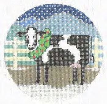 Ornament R323 Cow Wreath Round 4.25 x 4.25 18 Mesh Doolittle Stitchery