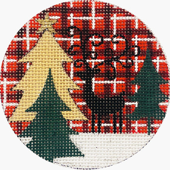 APX327 Reindeer And Trees On Plaid Alice Peterson 13 Mesh 4 x 4