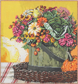 Floral With Gourd 14 x 12.5 14 Mesh Once In A Blue Moon By Sandra Gilmore 14-1080 