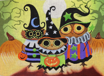 GA-01 The Three Stowhooges Halloween Owls 13" x 9" Geoff Allen  Mesh Love You More