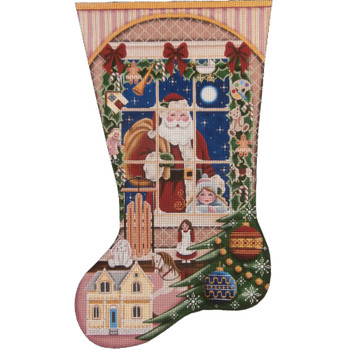 1390b Christmas Wishes Girl Stocking 11" x 19" 18 Mesh Rebecca Wood Designs!