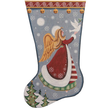 1388b Folk Angel Of Peace  Stocking 11" x 19" 18 Mesh Rebecca Wood Designs!