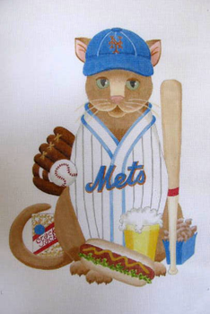 1054 Cust	Baseball Cat - custom logo  12 x 16  #18 Mesh  Jane Nichols Needlepoint