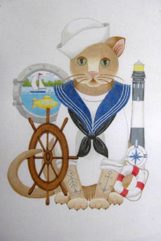 1055	Sailor Cat   12 x 16  #18 Mesh Jane Nichols Needlepoint